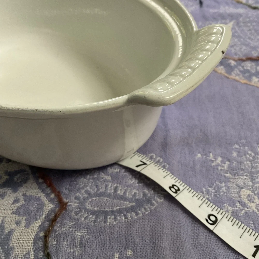 Vintage DRU Holland Enamel Cast Iron Mini Casserole White Dish No Lid